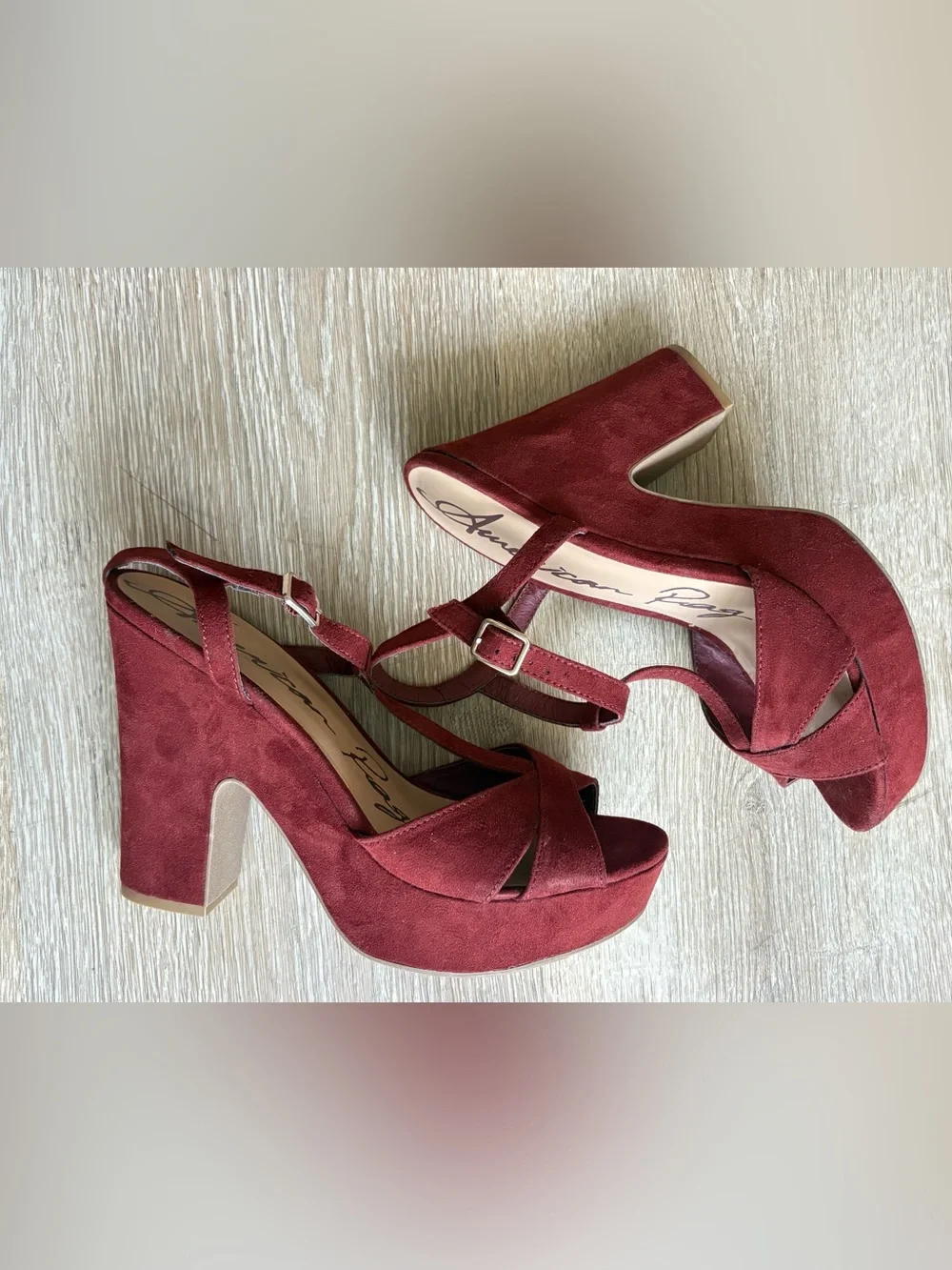 American Rag Cie Suede Platform Heeled Sandals - burgundy